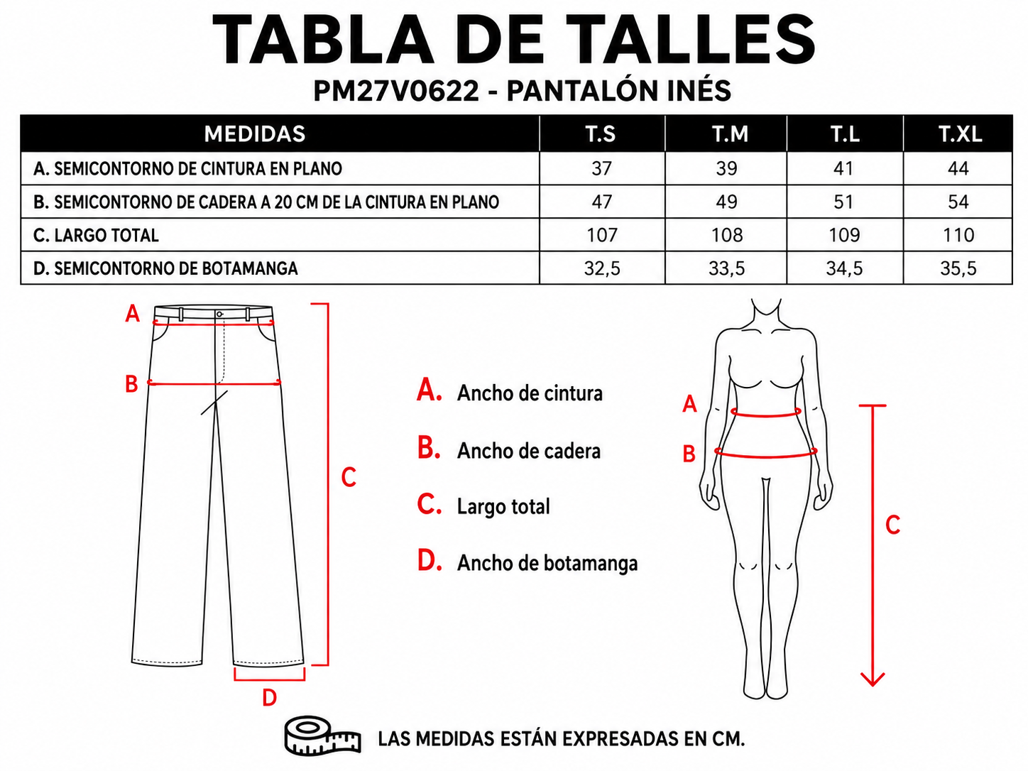 Tabla de talles Pantalón Ines ParteMia